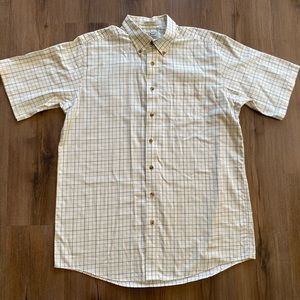 LL Bean Mens Short Sleeve Lg-Tall White Plaid Button Up Wrinkle Resistant Casual